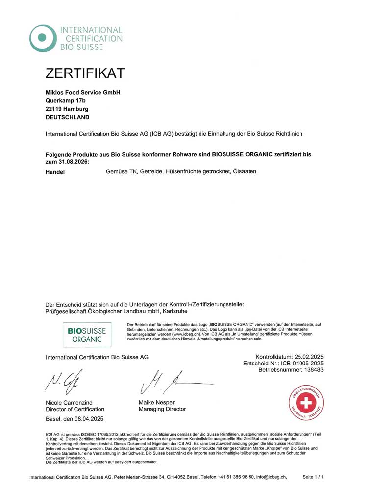 Bio Suisse Zertifikat